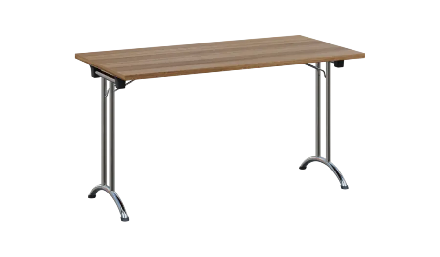 SLC 140 chrom skládací jednací stůl 1394x700, deska 25 mm, podnož chrom, deska ořech světlý